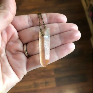 Rose quartz crystal pendant with antique brass figaro chain